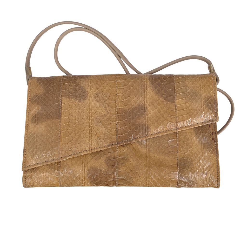 Vintage Snakeskin Crossbody Bag Tan Brown Exotic‎ Leather Envelope Flap Purse